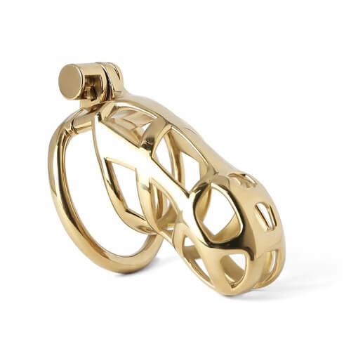 Gold Stainless Steel MAMBA Chastity Cage side view
