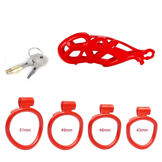 Maxi Mamba Male Chastity Cage with 4 Rings Red