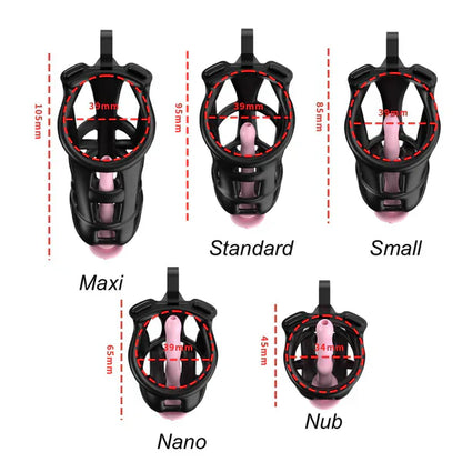 Mamba Chastity Cage With Belt and Urethal pink resin size comparison
