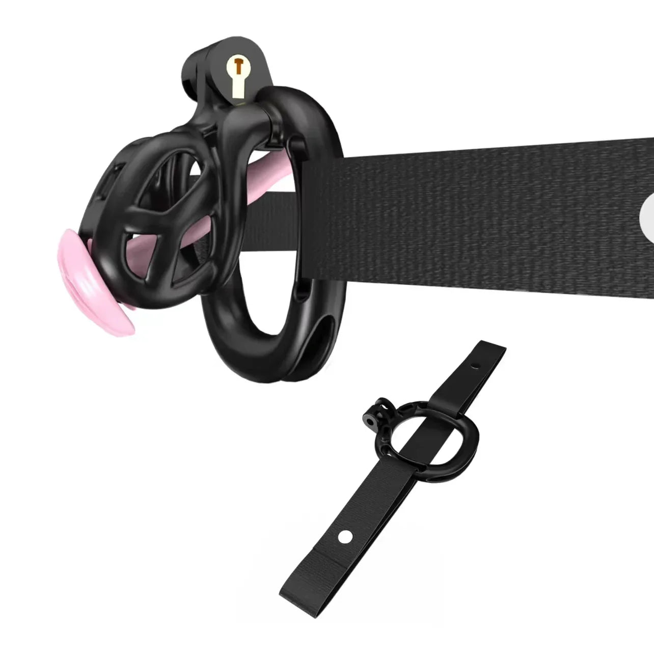 Mamba Chastity Cage With Belt and Urethal pink resin detail view