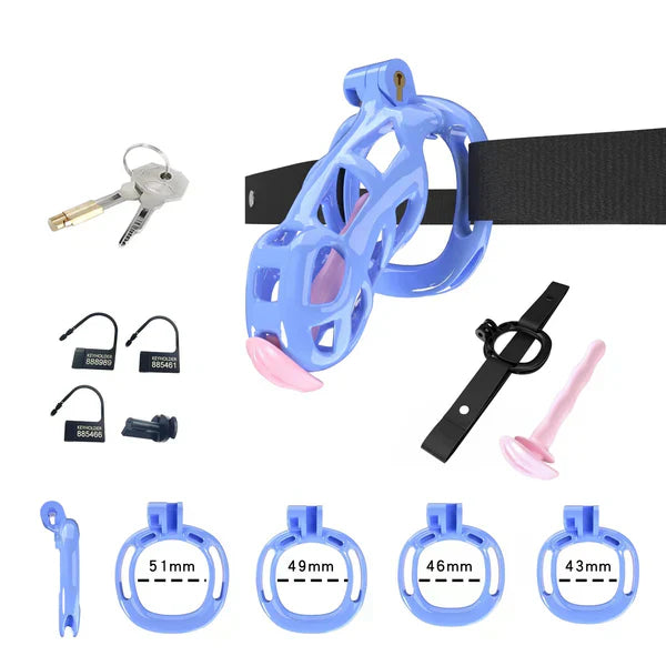 Mamba Chastity Cage With Belt and Urethal pink resin detail view