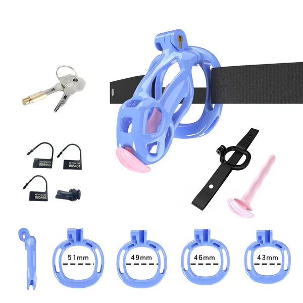 Mamba Chastity Cage With Belt and Urethal pink resin side view
