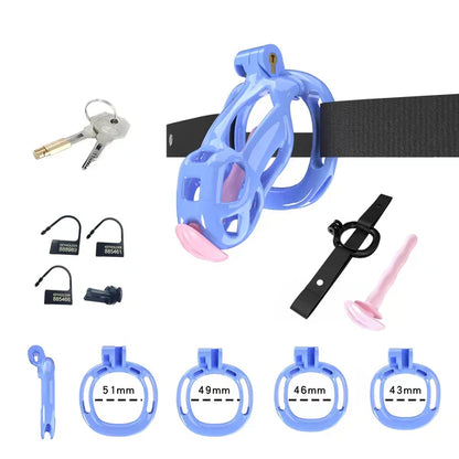 Mamba Chastity Cage With Belt and Urethal pink resin side view