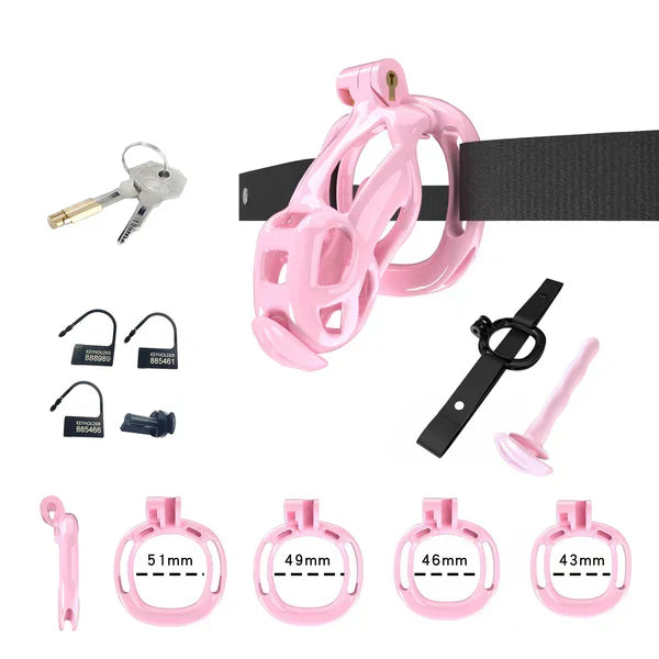 Mamba Chastity Cage With Belt and Urethal pink resin detail view