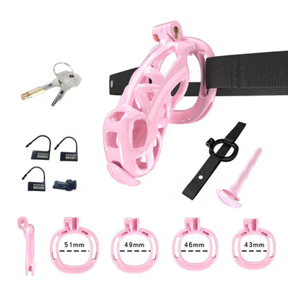 Mamba Chastity Cage With Belt and Urethal pink resin kit details