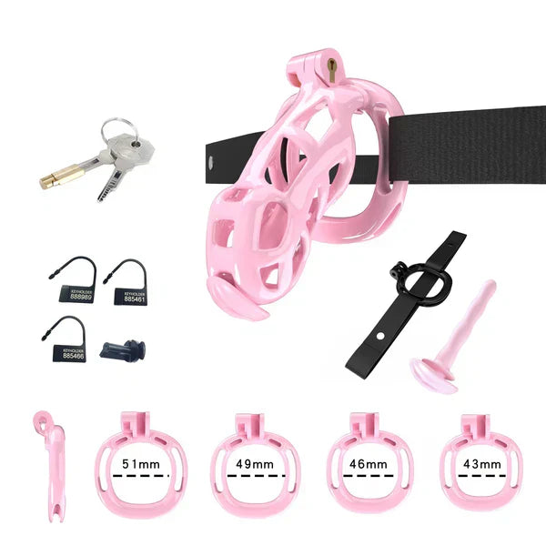 Mamba Chastity Cage With Belt and Urethal pink resin fit view