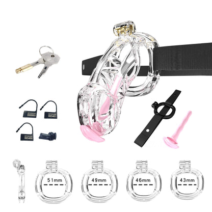 Mamba Chastity Cage With Belt and Urethal pink resin kit details