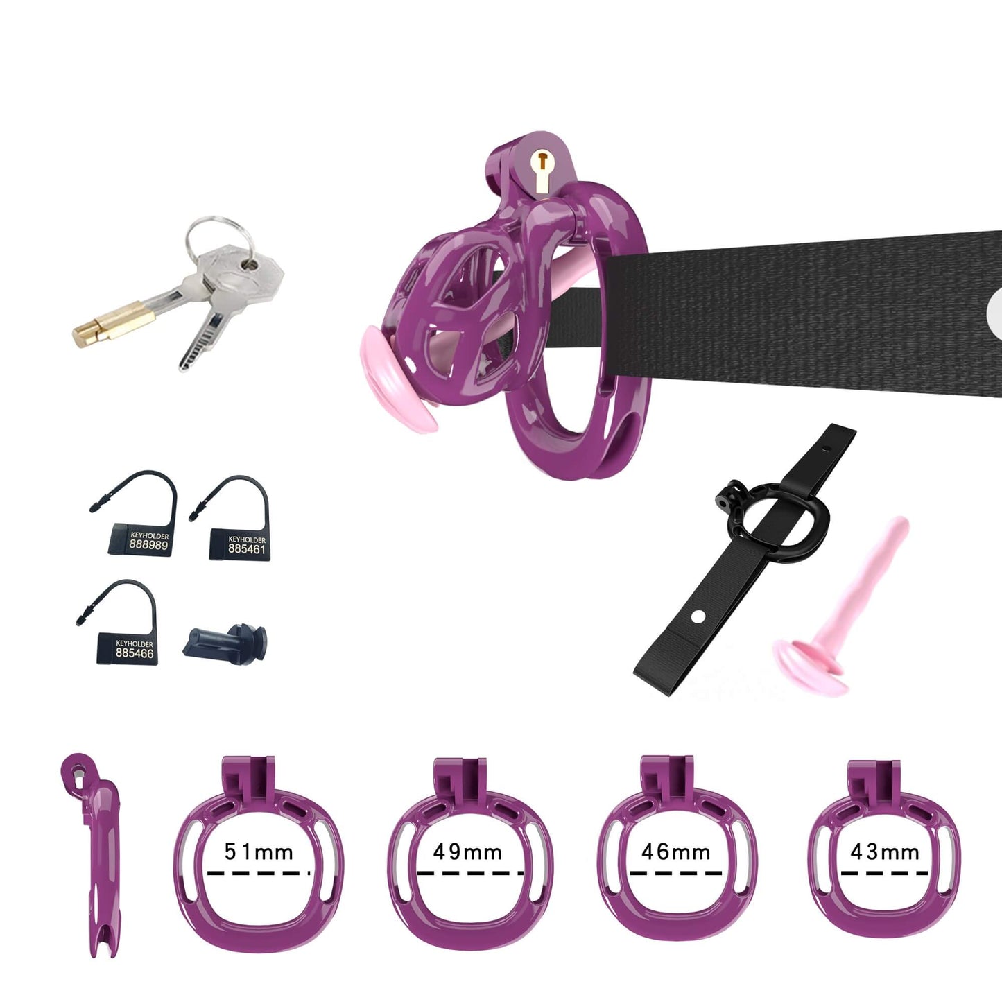 Mamba Chastity Cage With Belt and Urethal pink resin kit details