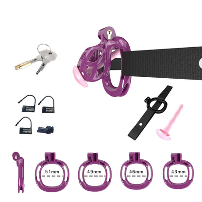 Mamba Chastity Cage With Belt and Urethal pink resin kit details