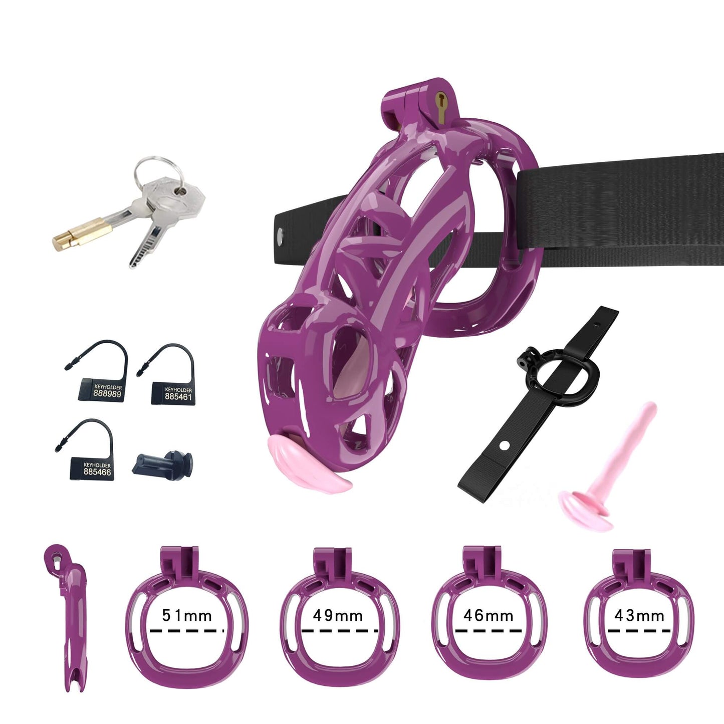 Mamba Chastity Cage With Belt and Urethal pink resin detail view