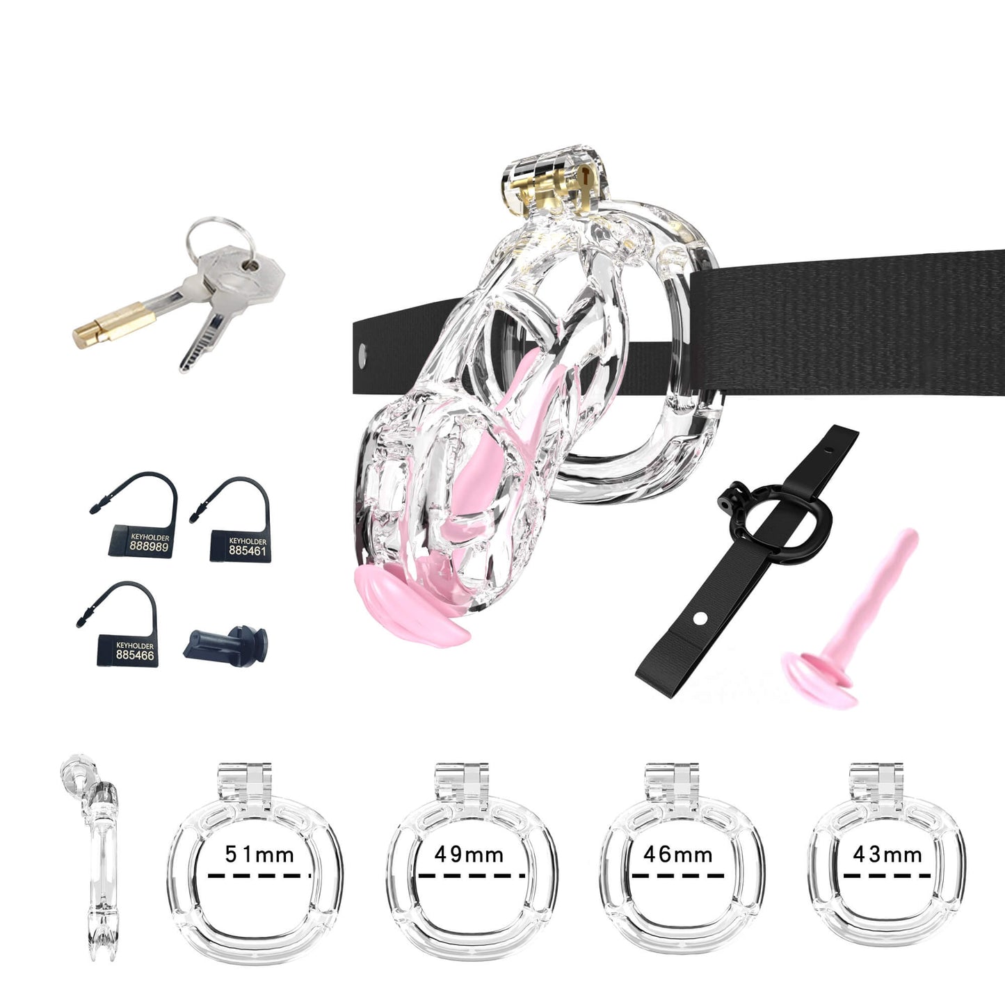Mamba Chastity Cage With Belt and Urethal pink resin size comparison