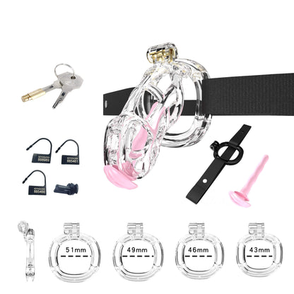 Mamba Chastity Cage With Belt and Urethal pink resin size comparison