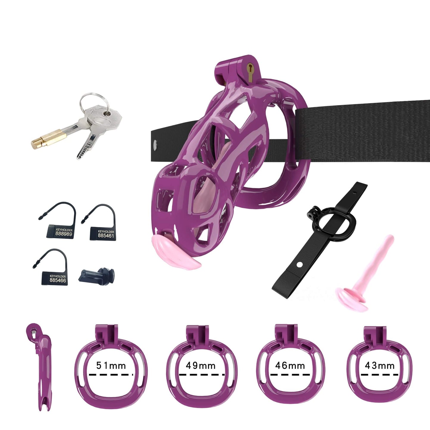 Mamba Chastity Cage With Belt and Urethal pink resin side view