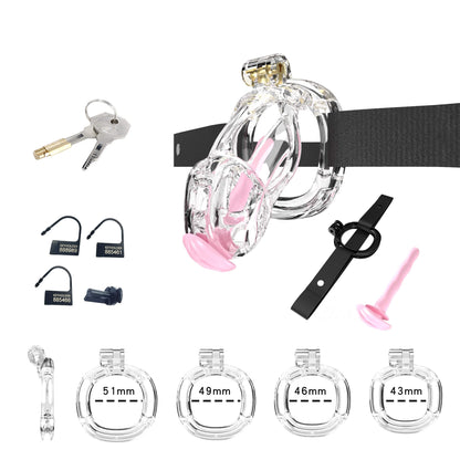 Mamba Chastity Cage With Belt and Urethal pink resin front view