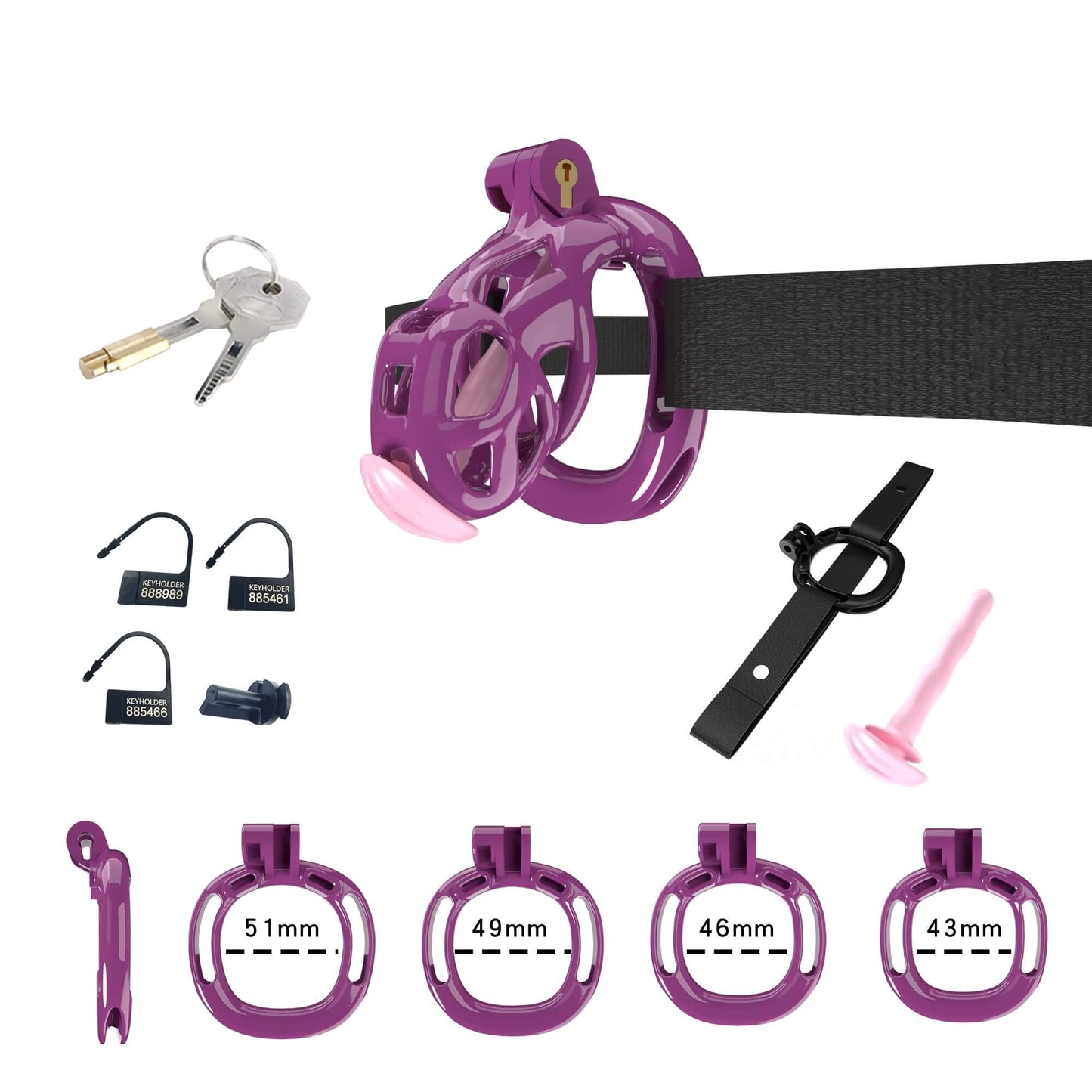 Mamba Chastity Cage With Belt and Urethal pink resin material close-up