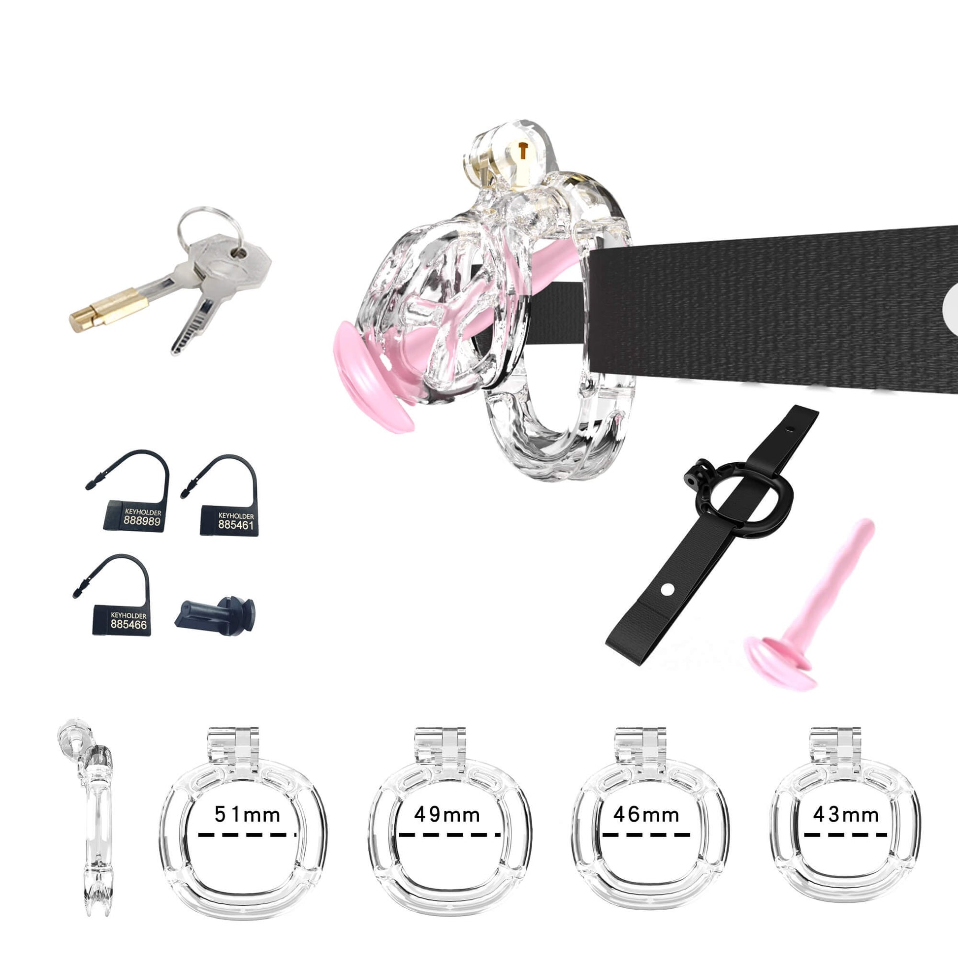 Mamba Chastity Cage With Belt and Urethal pink resin side view