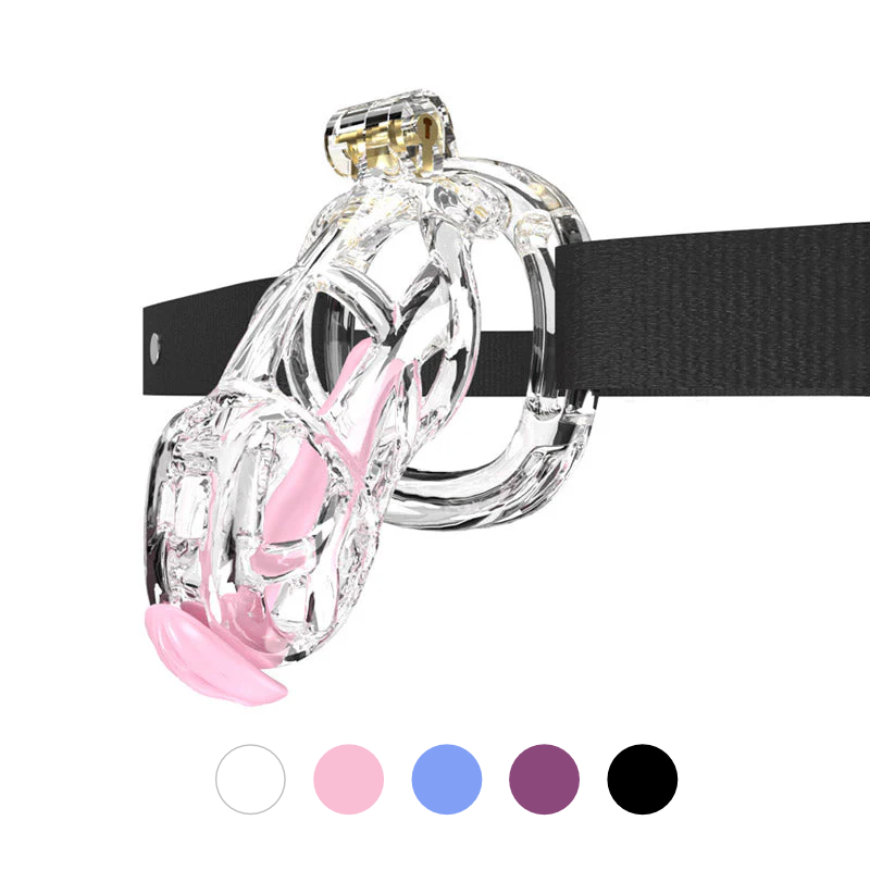 Mamba Chastity Cage With Belt and Urethal pink resin lock and ring details