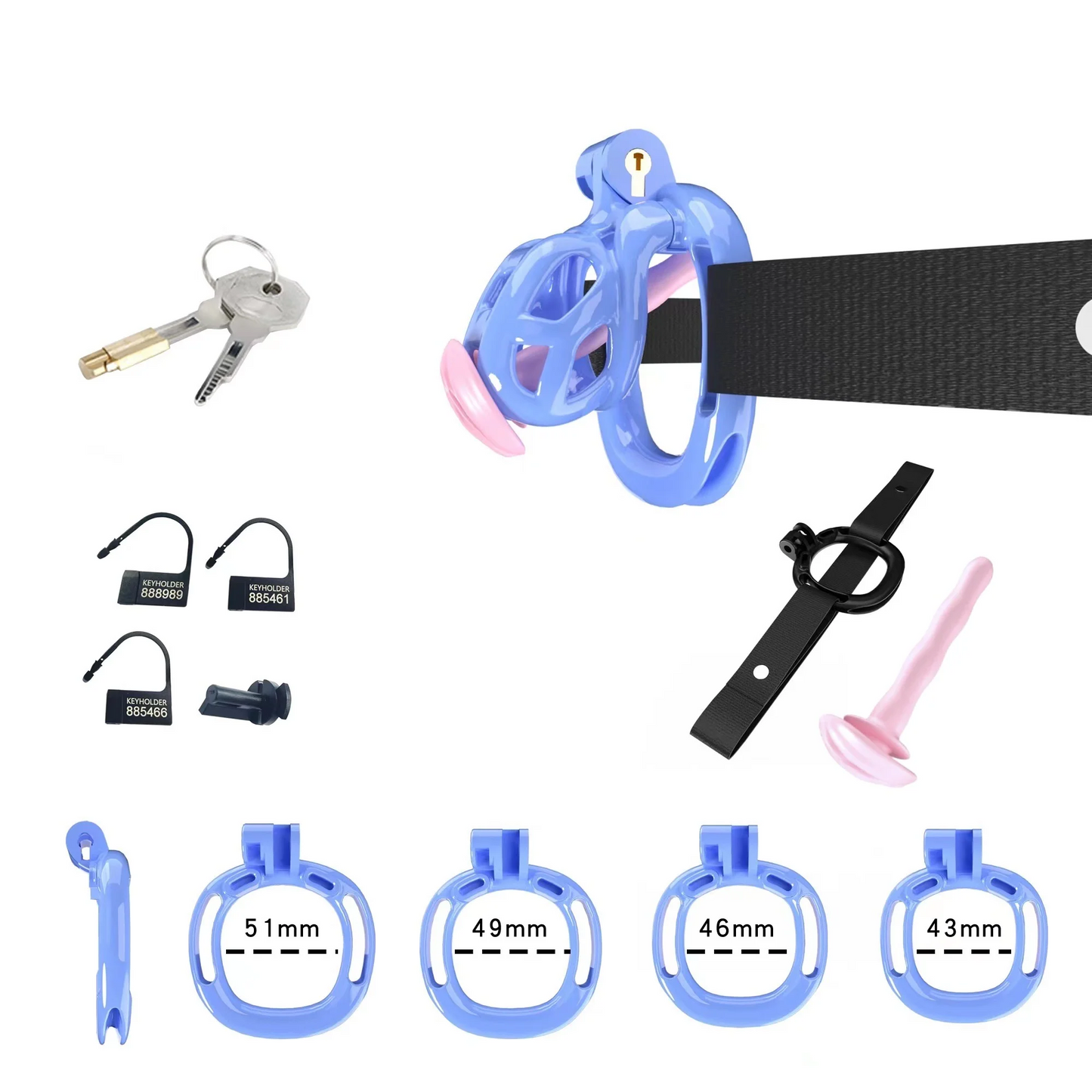 Mamba Chastity Cage With Belt and Urethal pink resin material close-up