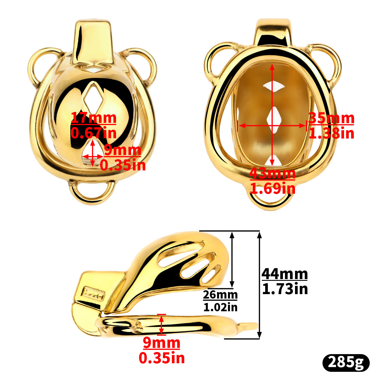 Golden Short Smooth Stainless Steel Mamba Chastity Cage