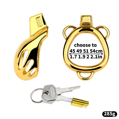 Golden Short Smooth Stainless Steel Mamba Chastity Cage