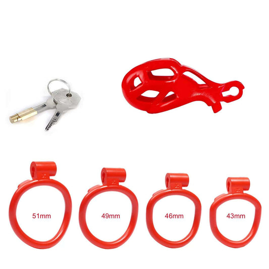 Nano Mamba Male Chastity Cage with 4 Rings Red