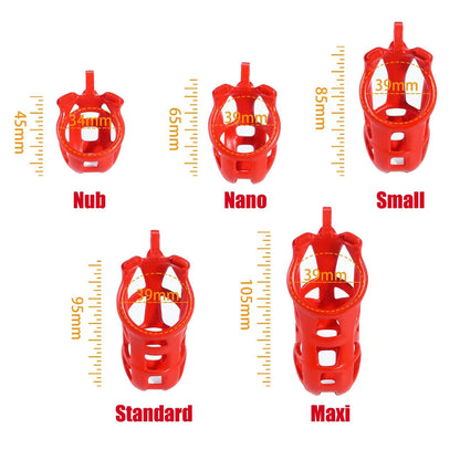 Nano Mamba Male Chastity Cage with 4 Rings Red