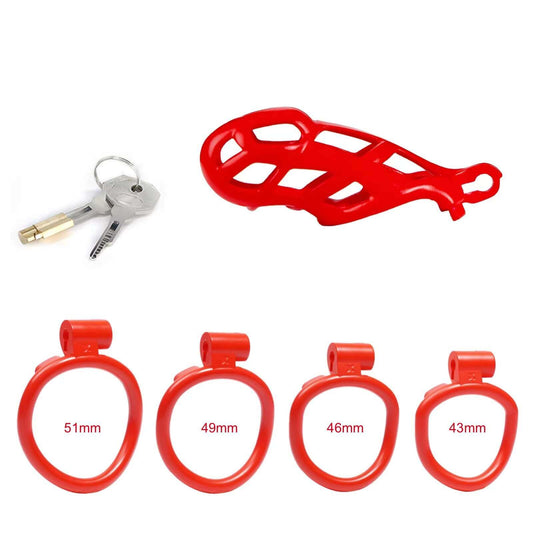 Standard Mamba Chastity Cage with 4 Rings Red