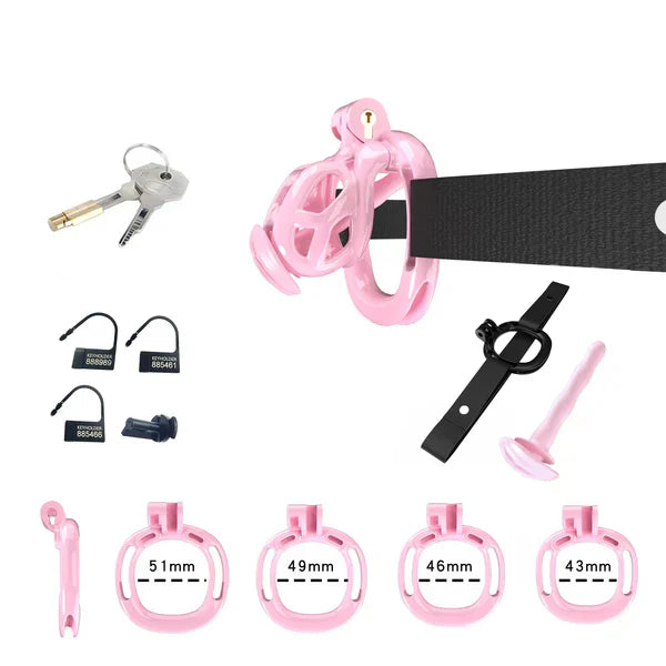 Mamba Chastity Cage With Belt and Urethal pink resin front view
