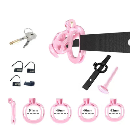 Mamba Chastity Cage With Belt and Urethal pink resin front view