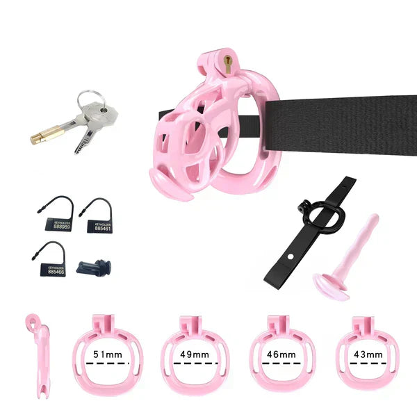 Mamba Chastity Cage With Belt and Urethal pink resin side view