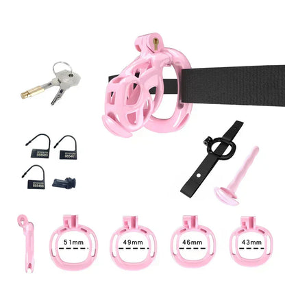 Mamba Chastity Cage With Belt and Urethal pink resin side view