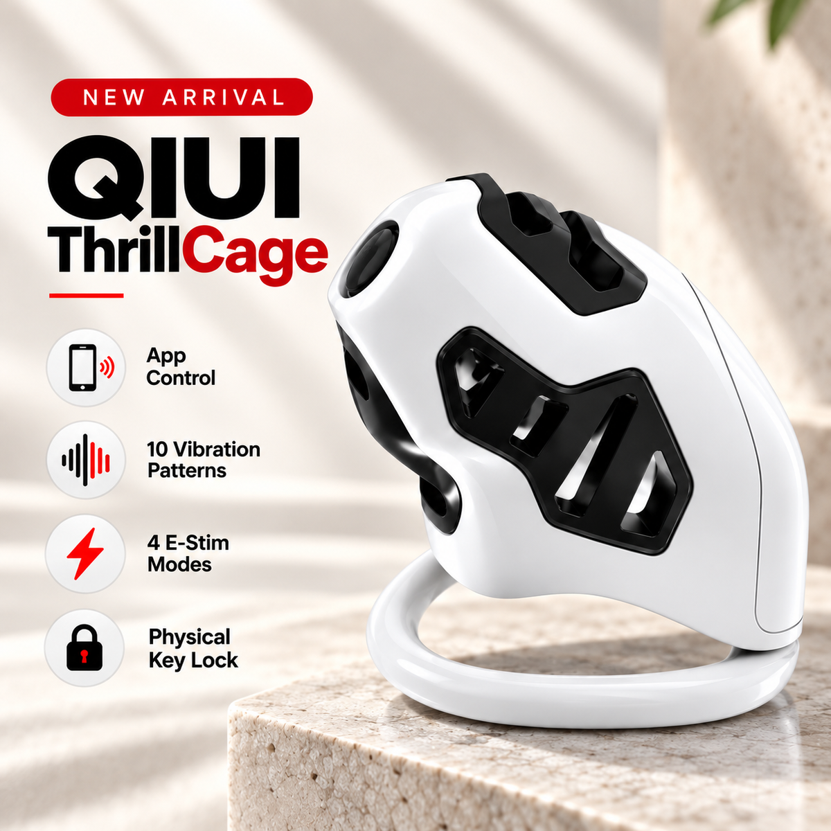 QIUI ThrillCage App-Controlled E-Stim Chastity Cage with Physical Key