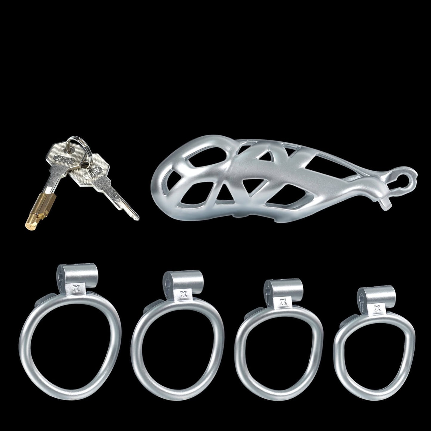 Maxi Silver Mamba Male Chastity Cage With 4 Rings