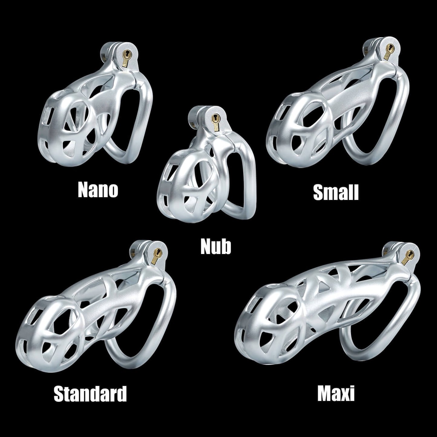 Standard Silver Mamba Male Chastity Cage With 4 Rings
