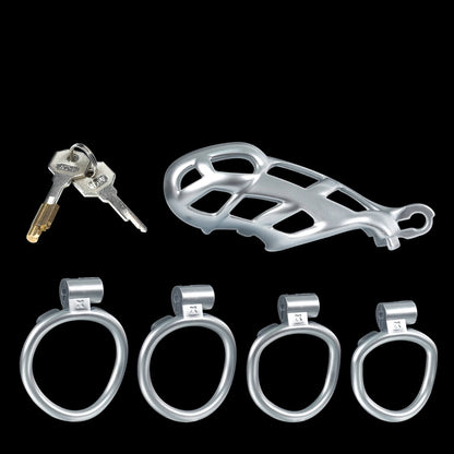 Standard Silver Mamba Male Chastity Cage With 4 Rings