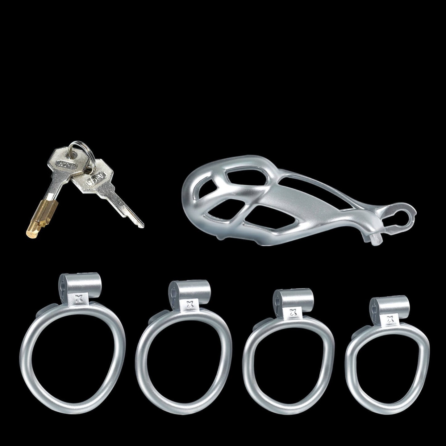 Small Silver Mamba Male Chastity Cage With 4 Rings