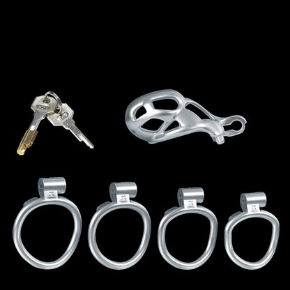 Nano Silver Mamba Male Chastity Cage With 4 Rings