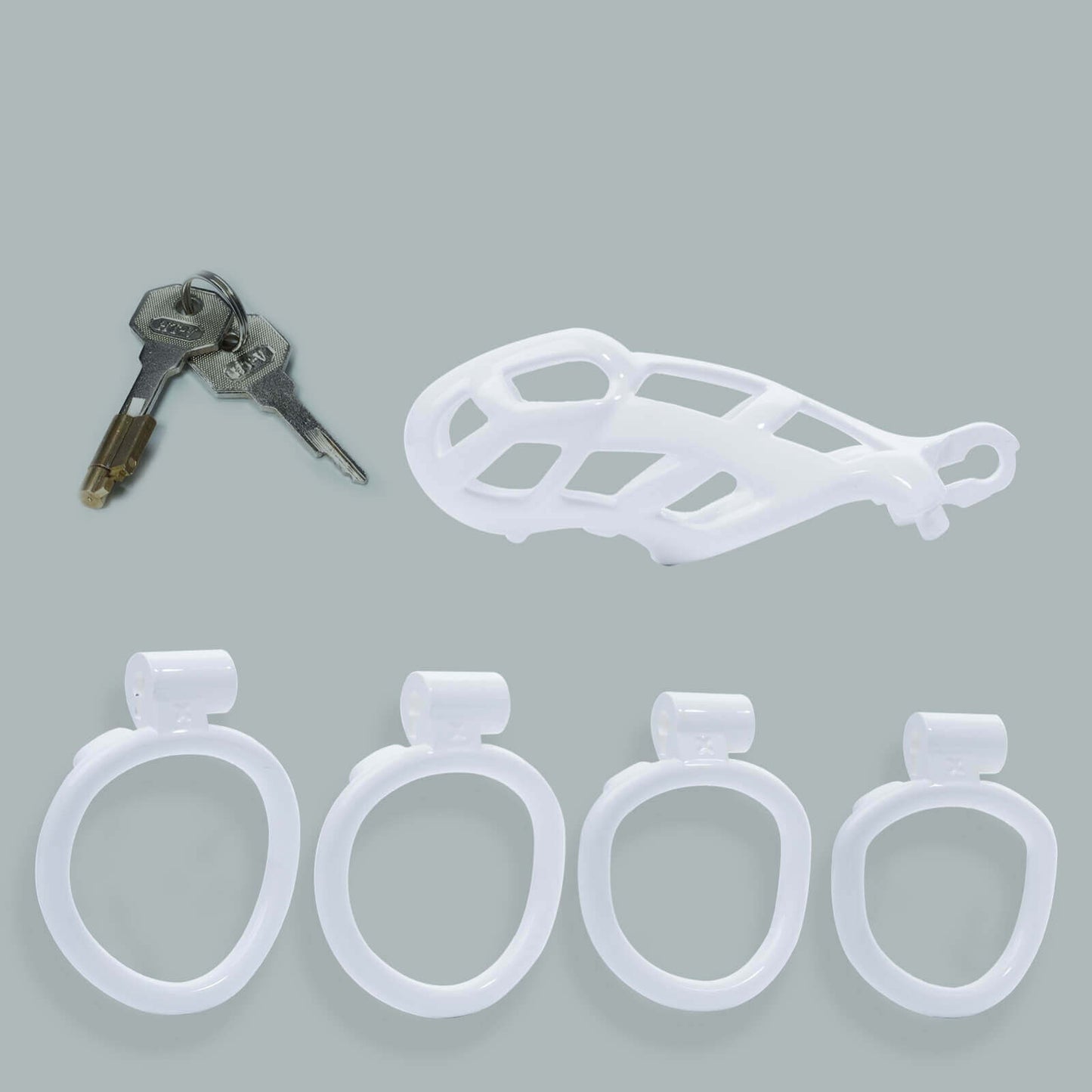 Small Mamba Male Chastity Cage With 4 Rings White